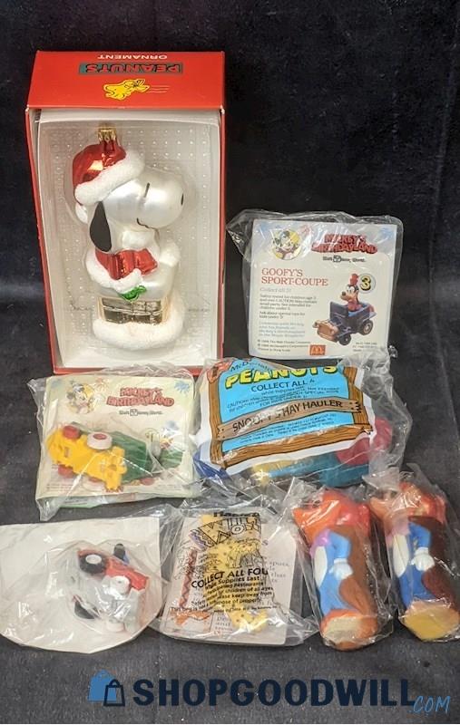Vintage 90s McDonald's Happy Meal Disney Figures + Snoopy Holiday Ornament