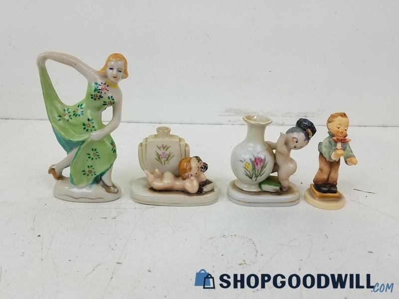 4Pc Porcelain Figurine Set, Mocco, Goebel Hummel, 1 Unbranded Dancing Lady