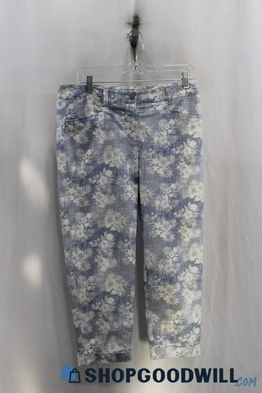 Madeliene Womens Heather Blue/White Floral Ankle Dress Pants Sz 8P