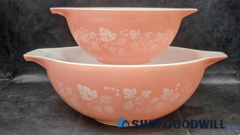 2pcs PYREX Pink Gooseberry Cinderella Mixing Bowls 444 & 442