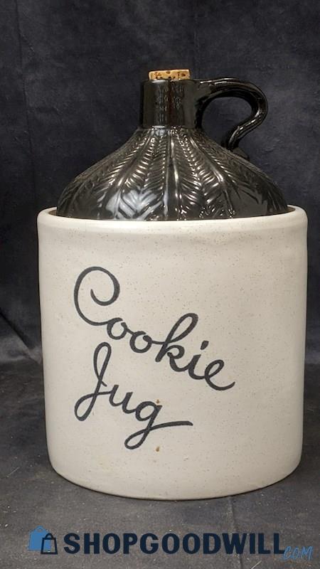 Vintage 1960s Monmouth Stoneware Crock Jug Cookie Jar W/ Lid Kitchen Decor