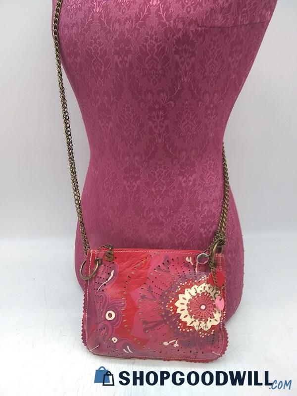Desigual Red/ Pink Print Faux Leather Crossbody Handbag Purse 