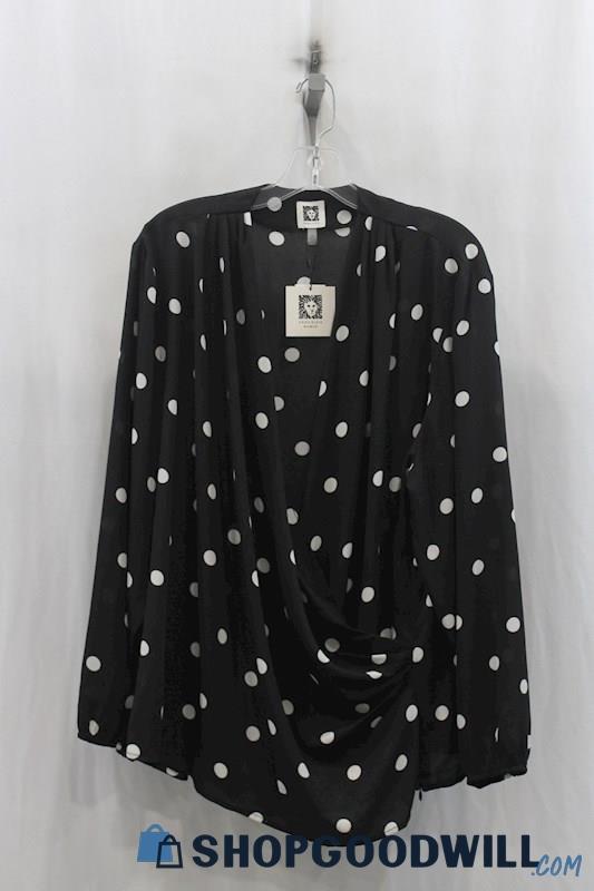 NWT Anne Klein Womens Black/White Polka-Dot Blouse Sz 3X