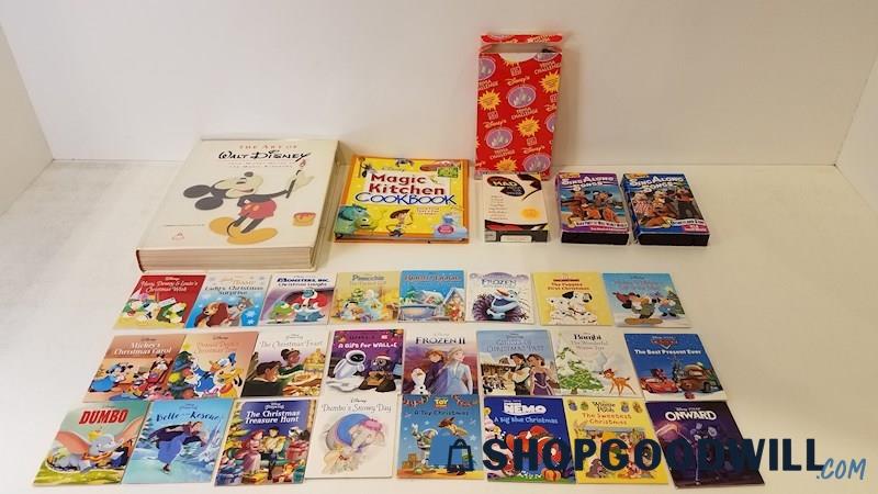 29pc Disney Books VHS Tapes Art Cookbook Kids' Fiction Cartoons Vtg 1973-2020