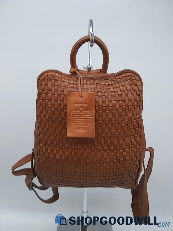 Vilenca Holland Brown Woven Leather Backpack Handbag Purse 