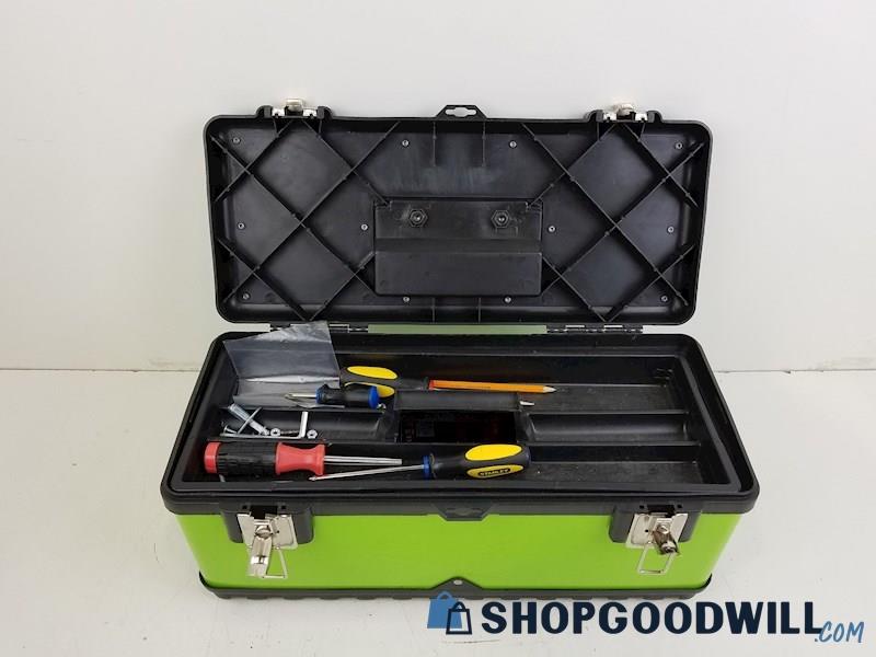 Green Viper Tool Storage Box W/ Tools, Hammers, Screw Drivers Stud Sensor & More