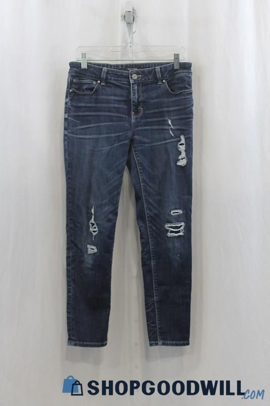 White House Black Market Women's Blue Ripped Skinny Ankle Jean SZ 6