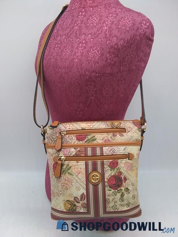 Giani Bernini Beige/ Multicolor Patterned Faux Leather Crossbody Handbag Purse 