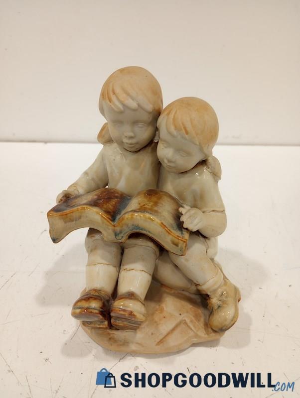 Vintage Porcelain Boy & Girl Reading Book Figurine