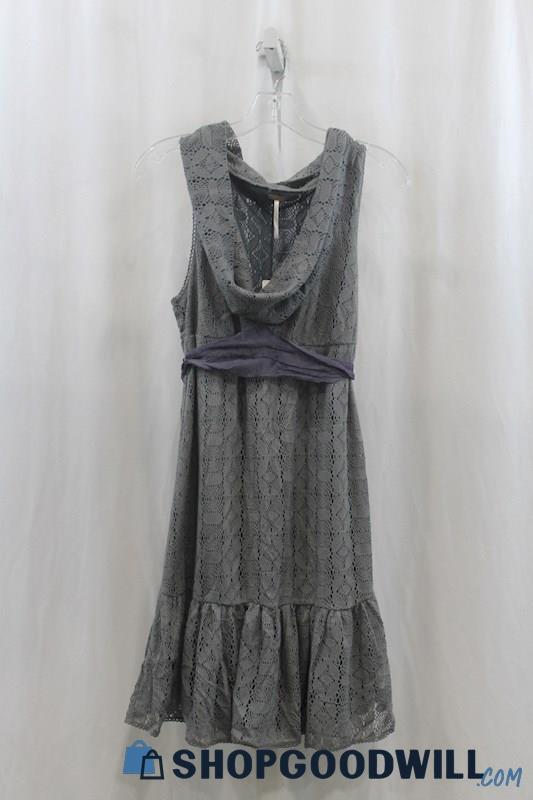 NWT Free People Womens Dark Gray Knit Lace Swing Dress Sz 10