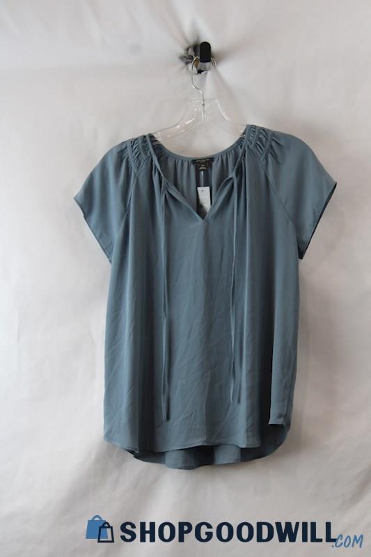 NWT Ann Taylor Women's Steel Blue V Neck Ruffle Detail Blouse SZ XS P