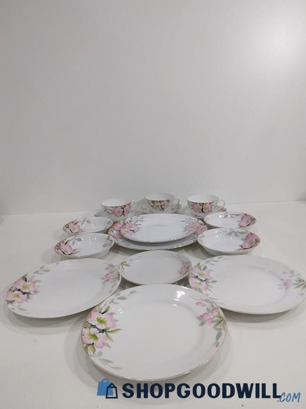 16PCS Noritake Azaleapatt Hand Painted Japan Nippon Pink Flowers Dinnerware 