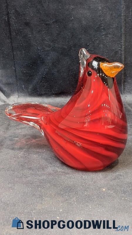 2lb Ruby Red Glass Sitting Cardinal Bird Figurine Paperweight Forest Home Decor