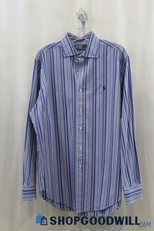 Polo Ralph Lauren Mens Multi-Blue Pin Stripe Dress Shirt Sz L