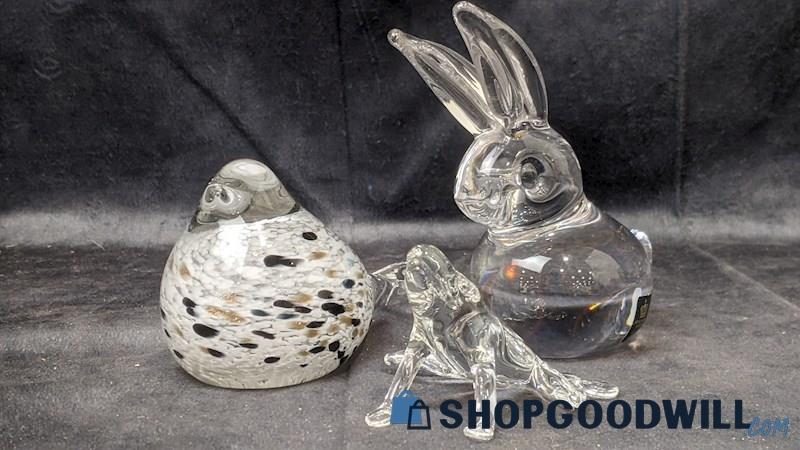 Mixed Brand Art Glass Animal Figurines Royal Krona Rabbit Speckled Bird Frog