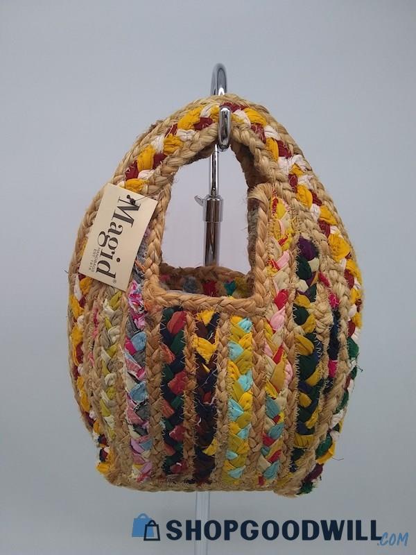 Magid Brown/ Multicolor Woven Straw Satchel Handbag Purse 