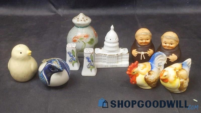 10pc Porcelain S&P Shakers Collectibles Goebel Friars White House Birds Chickens
