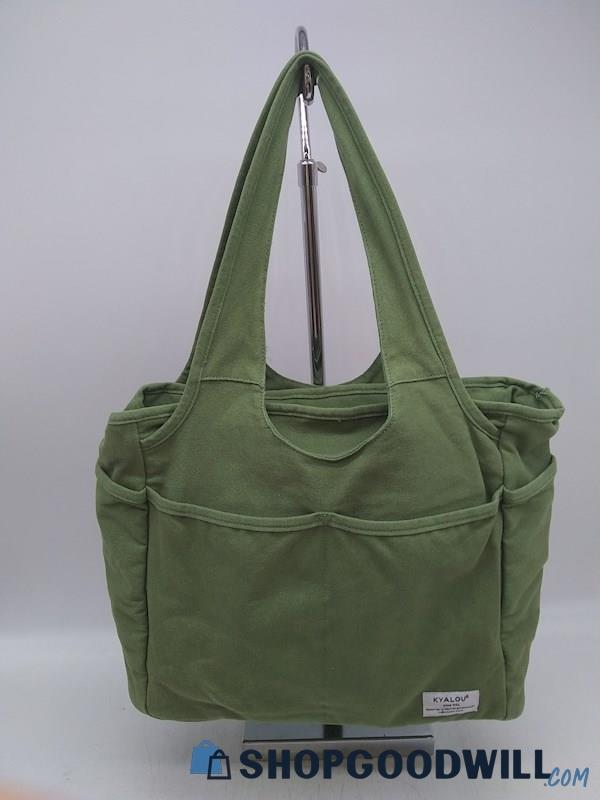 Kyalou Sage Green Canvas Shoulder Tote Handbag Purse 
