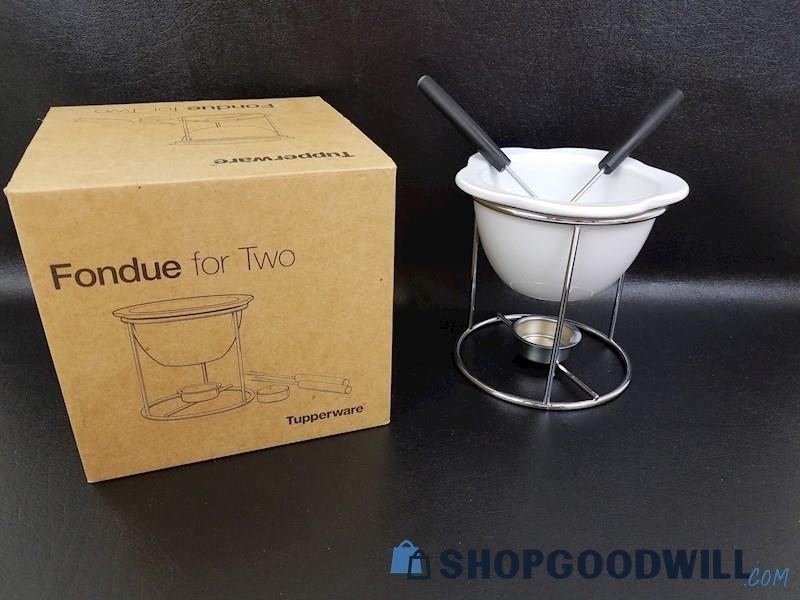 Tupperware Fondue For Two Set W Bowl Base & Skewers, Cheese Chocolate