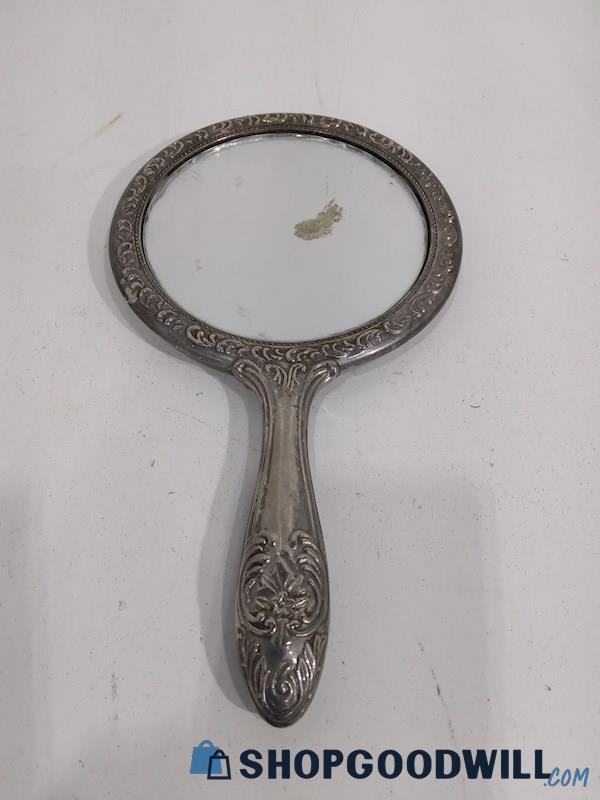 Vintage Silver Metal Like Art Nouveau Designs Hand Held Mirror Home Decor 