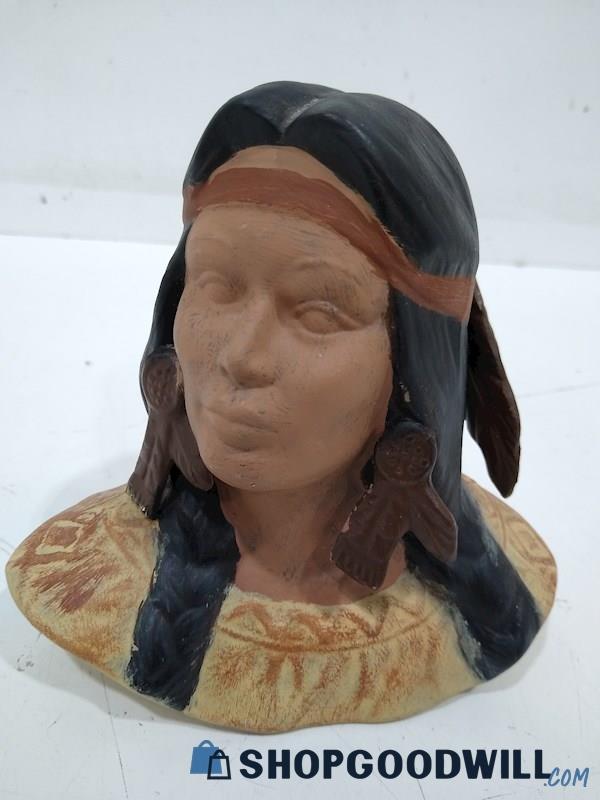 Native American Woman Head Bust Ceramic Sculpture - Appears VTG No Brand 