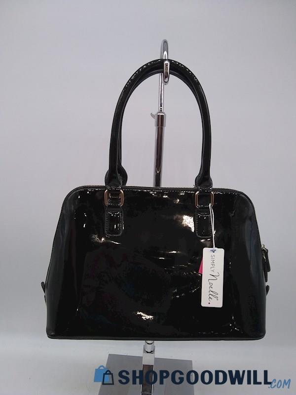 Simply Noelle Black Patent Leather Satchel Dome Handbag Purse
