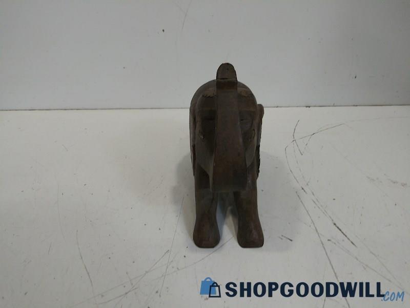 Wood Carved Elephant Circus Like Figurine with Sliding Drawer Brass Decorations