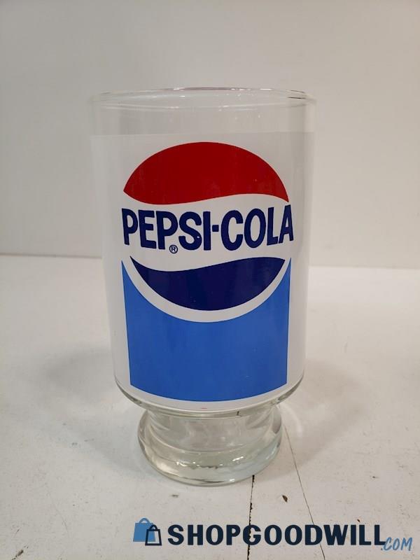 Vintage Pepsi-Cola Large Blue Red Logo Tumbler Glass Drinking Candle Holder Vase