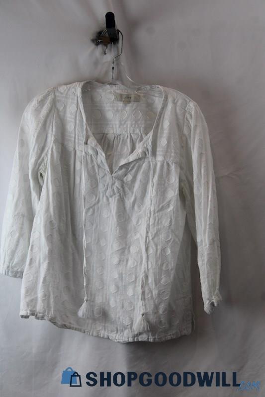 Loft Women's White Floral Blouse SZ M 