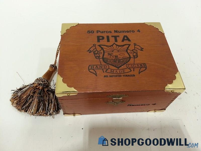 Pita Numero 4 Signed Wooden Cigar Box w/ Tassel 