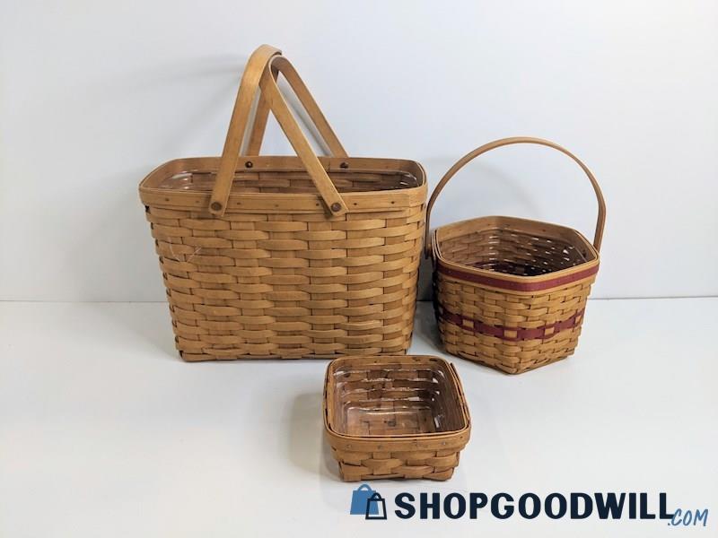 Set of 3 Longaberger Hand Woven Traditional Collectible Baskets