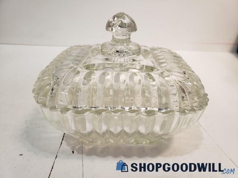 Appears Anchor Hocking Vintage Square Glass Candy Dish Bowl W/ Lid 