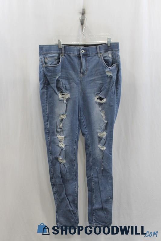 Torrid Womens Blue Washed Distressed Skinny Jeans Sz 20XT
