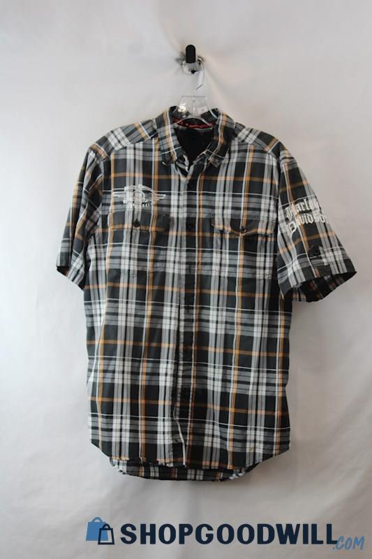 Harley Davidson Men's Gray/Brown Plaid Lightweight Button up Shirt SZ M