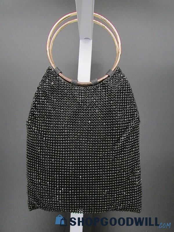 Badgley Mischka Vintage Black/Gold Rhinestone Top Handle Handbag Purse