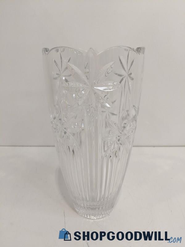 Vintage Crystalite Bohemia Czech Republic Cut Crystal Clear Glass Etched Vase
