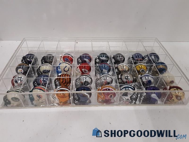32 NFL Color Chrome Mini Football Helmets with Display case 