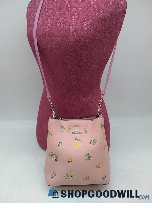 Coach Town Baby Pink/ Multicolor Floral Crossbody Bucket Handbag Purse 