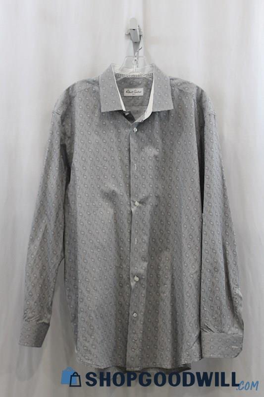Robert Graham Mens Gray/White Pattern Dress Shirt Sz 17.5-34