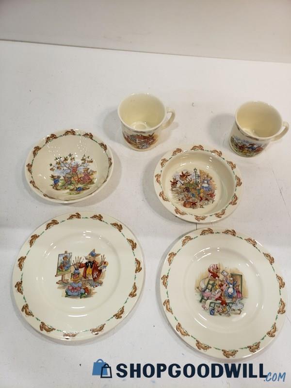 6pc Vintage Royal Doulton Bunnykins Set Cups, Bowls, Plates Cute Kids Set