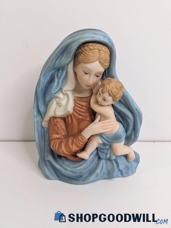 Lefton China Hand Painted Virgin Mary W/ Child Musical Figurine *Works*