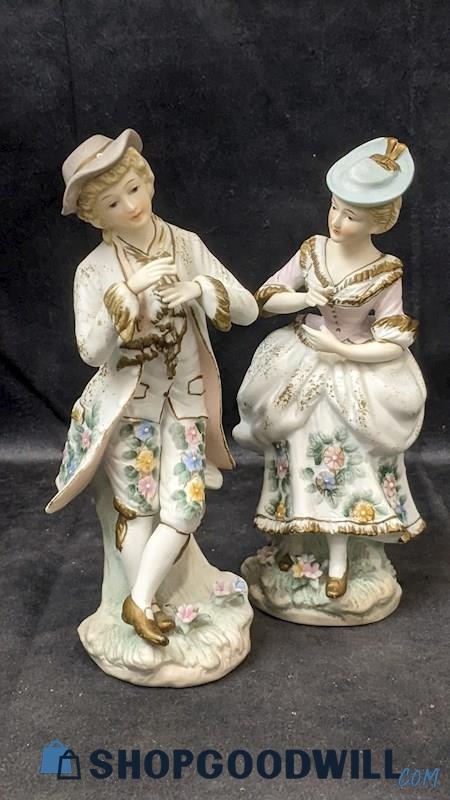 2pcs Vintage Lefton China Porcelain Hand-Painted Victorian Couple Figurines