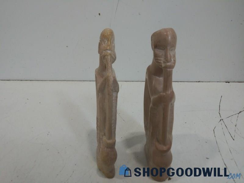 2PC Stone Natural African People  Figurine Statue Sculpture Hand Carved Decor