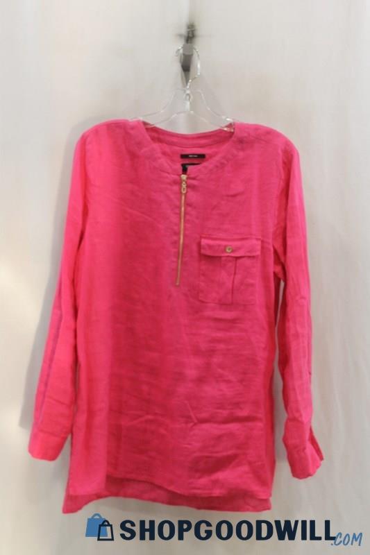 Jones New York Womens Pink 1/2 Zip Linen Tunic Shirt Sz L