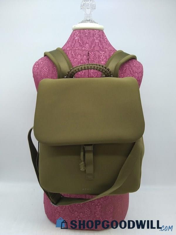 Athleta Army Green Polyester Fold Over Drawstring Backpack Handbag Purse 
