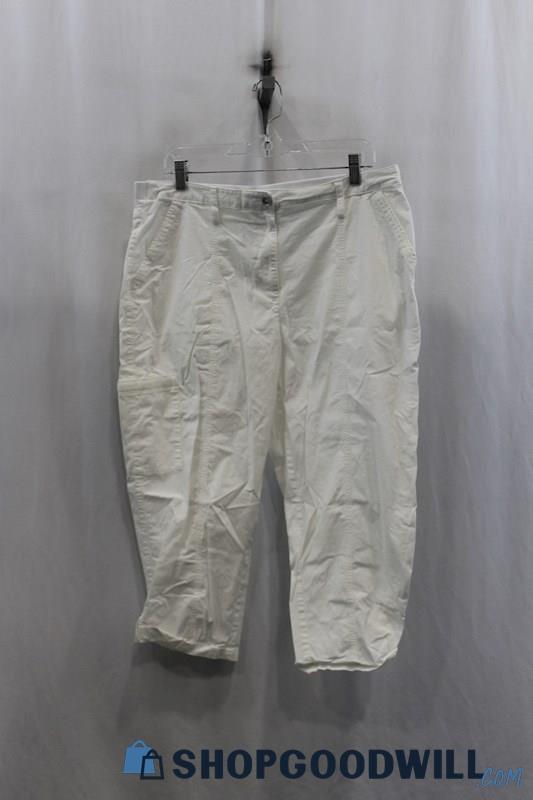 Chicos Womens White Cuffed Capri Pants Sz L