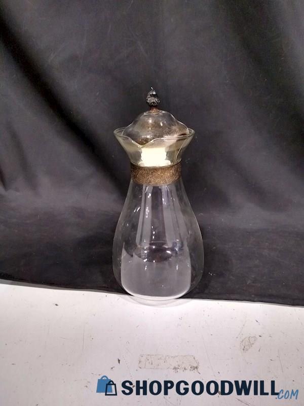 Vintage Glass Carafe w Ornate Metal Handle Band Lid Glass Ice Tube Insert