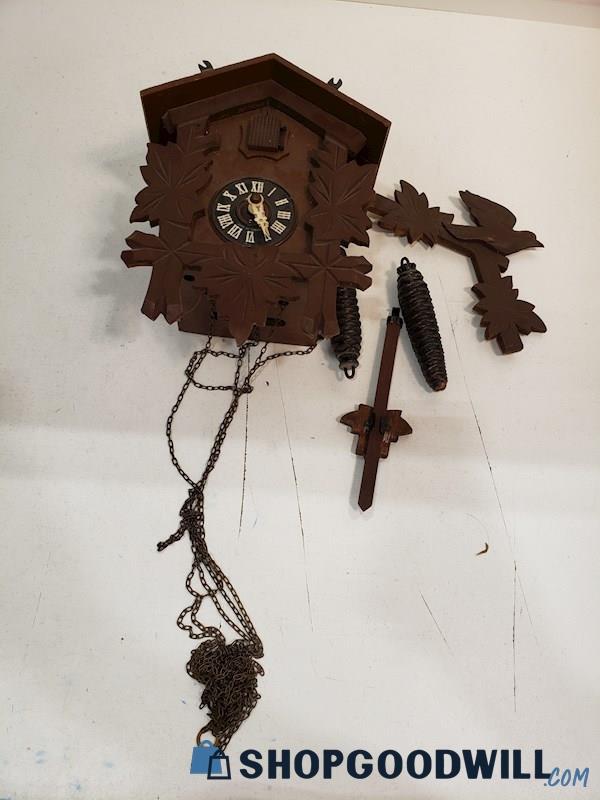 Unbranded Wooden Cuckoo Clock W/ Pine Cones Bird Accents 