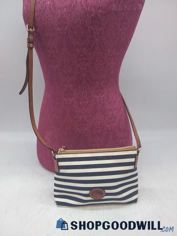Dooney & Bourke Navy Blue/ White Striped Canvas Crossbody Handbag Purse 