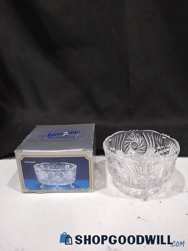 Lead Glass Floral Candy Peanut Dish Bowl Oval Footed